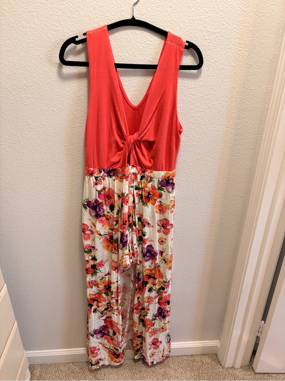 Joe Benbasset Coral Twist-Front Floral Maxi Jumpsuit